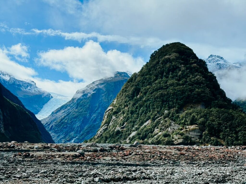 Franz Josef Glacier en la costa oeste de la Isla Sur de Nueva Zelanda